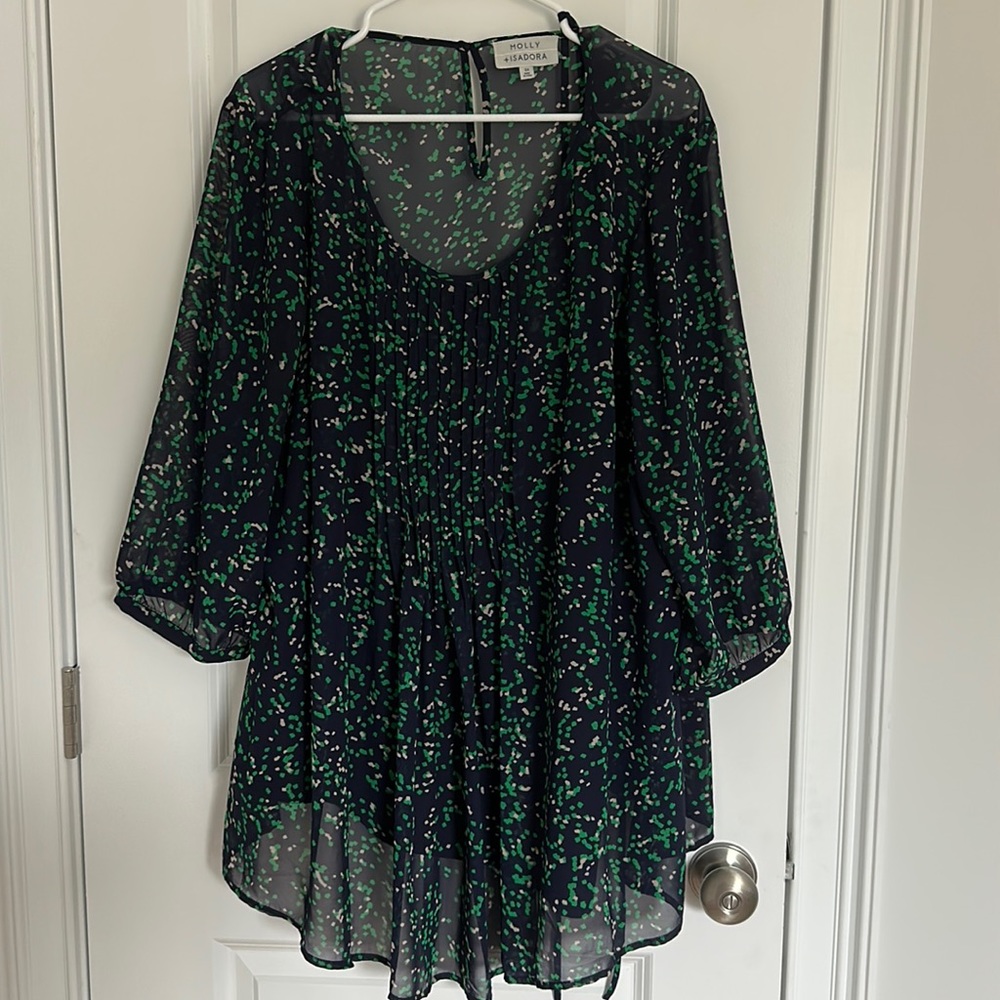 Navy and Green Blouse
